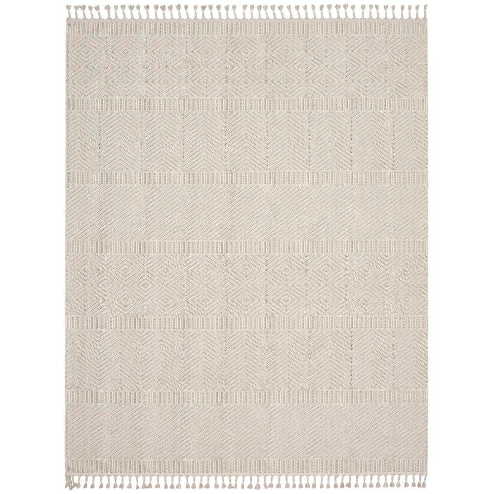 Ivory Geometric Braided 9' x 12' Synthetic Area Rug