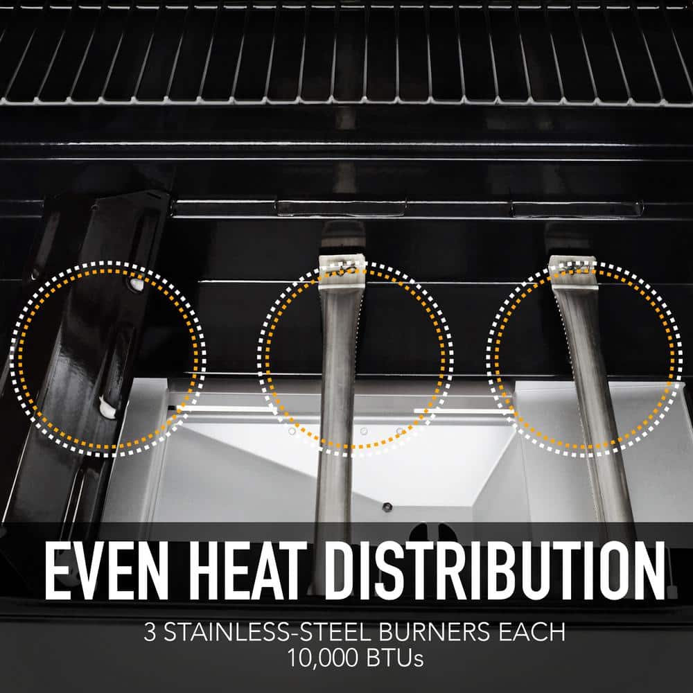 Mocha Stainless Steel 3-Burner Propane Gas Grill with Foldable Side Tables