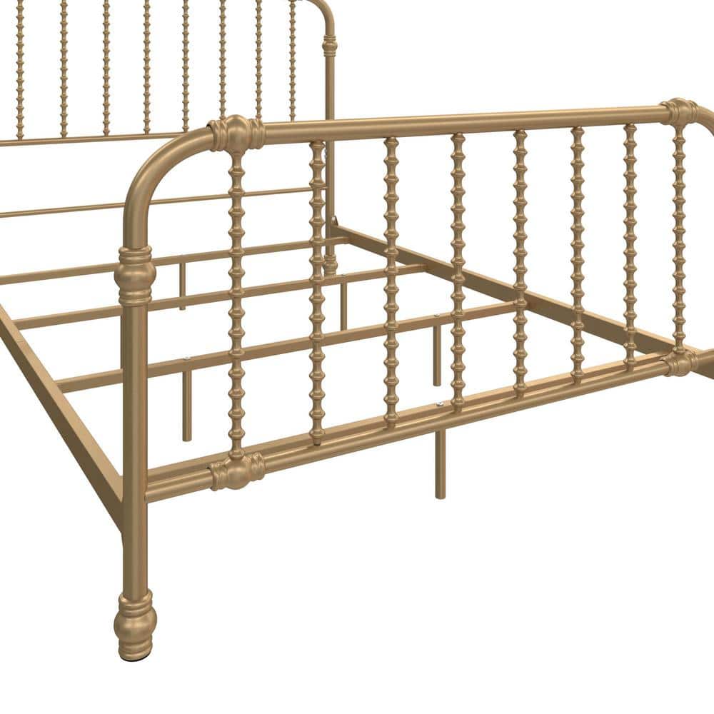 Gold Full Metal Bed with Scrollwork Headboard
