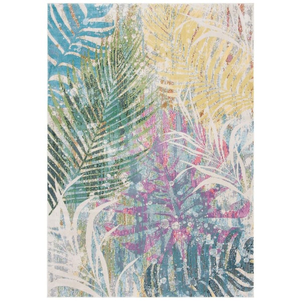 Lillian 8 ft. x 10 ft. Green/Blue Distressed Oversized Leaves Area Rug
