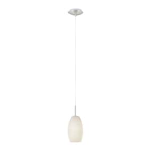 Batista 4.75 in. W x 59 in H 1-Light Matte Nickel/White Mini Pendant Light with White Wiped Glass Shade