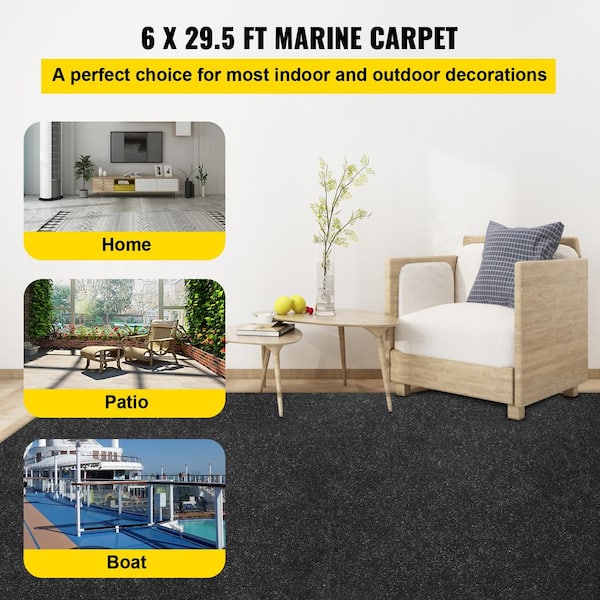 VEVOR Boat Carpet, 6 ft x 29.5 ft Marine Carpet for Boats, Waterproof Black  Indoor Outdoor