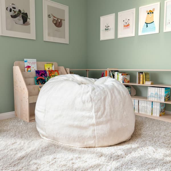 White Furry Fabric Bean Bag Chair