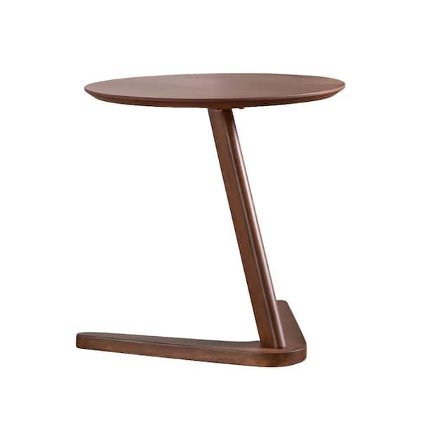 River Run 19.75 in. Walnut Round Wood End Table With V-Shape Base