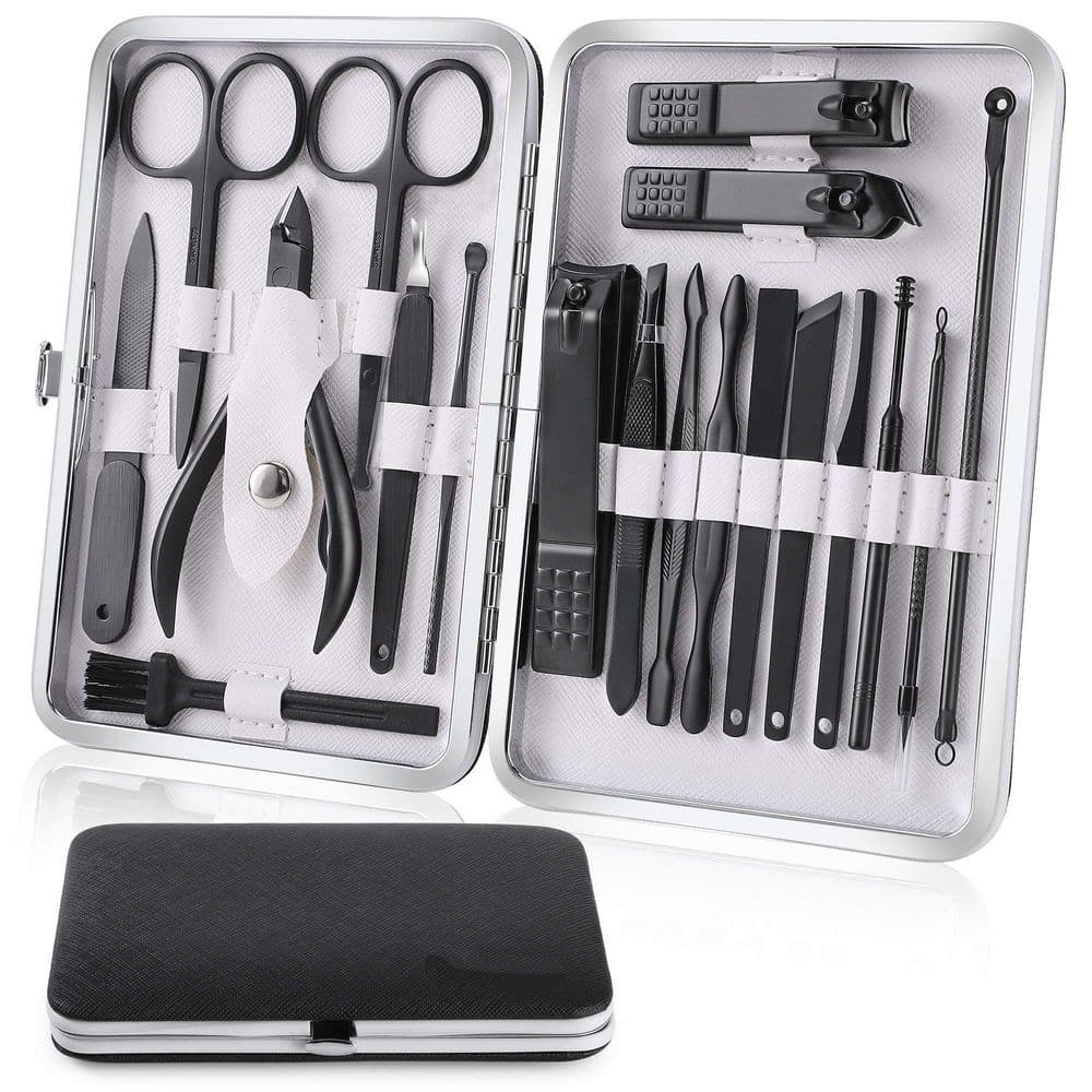 1-Piece Bathroom Accessory Set in Black, 19 in 1 Stainless Steel Professional Nail Clippers Pedicure Set