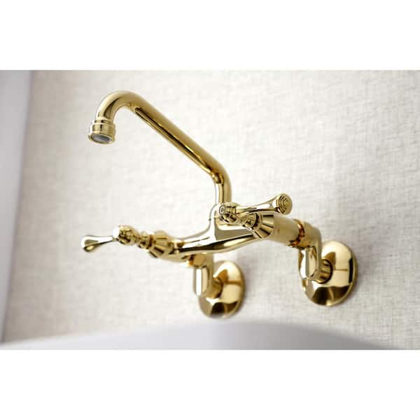 Kingston Brass Magellan 2-Handle Wall-Mount Standard Kitchen Faucet in  Polished Brass HKS313PB - The Home Depot