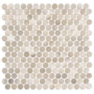 Orb Ivory Silver/Gold 11-4/5 in. x 11-4/5 in. Penny Round Smooth Metal Mosaic Wall Tile (4.85 sq. ft./Case)
