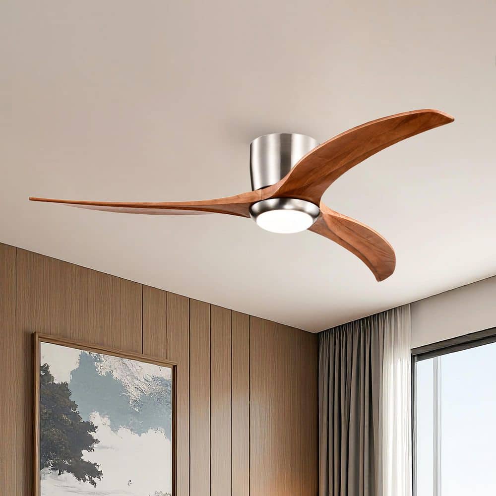 52 in. Integrated LED Indoor Flush Mount Brushed Nickel/Walnut Standard Ceiling Fan with Light and Remote 6-Speed price history on PriceWatchPro
