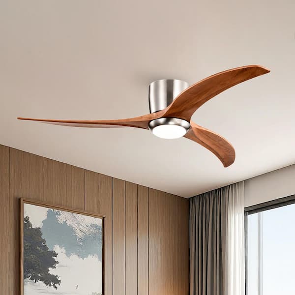 52 in. Integrated LED Indoor Flush Mount Brushed Nickel/Walnut Standard Ceiling Fan with Light and Remote 6-Speed