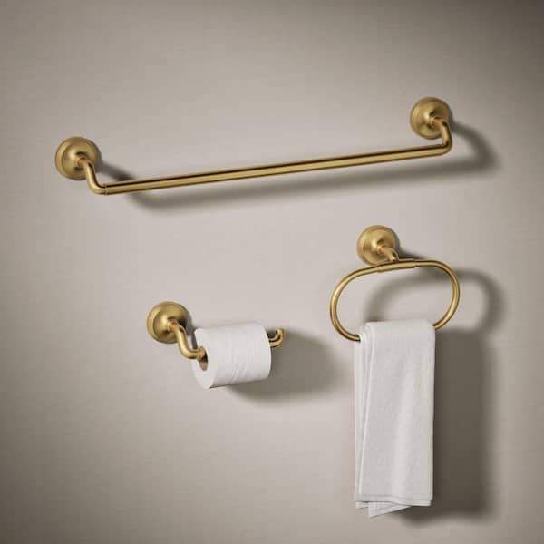 Paces 3-Piece Bath Hardware Set Towel Bar, Toilet Paper Holder and Hand Towel Holder in Vibrant Brushed Moderne Brass