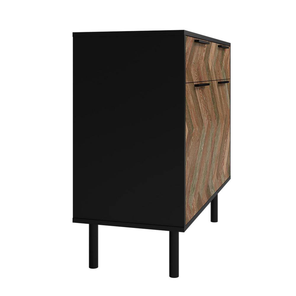 Mid-Century Modern Black and Brown Wood Buffet Sideboard