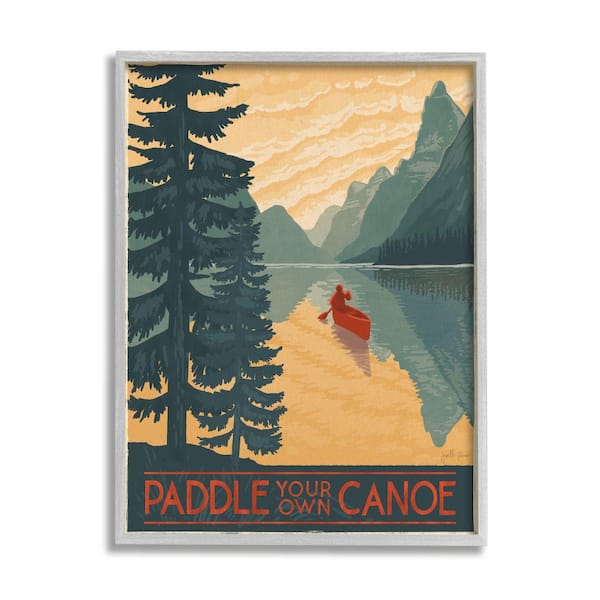 Stupell Industries Paddle Your Own Canoe Phrase Lake Adventure By Janelle Penner Framed Print Typography Texturized Art 16 in. x 20 in.