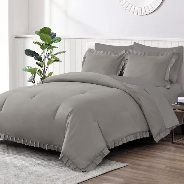 Shatex 5 Piece All Season Bedding Twin Size Comforter Set, Ultra Soft Polyester Elegant Bedding Comforters-Gray