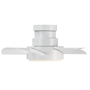 Vox 26 in. LED Indoor/Outdoor Matte White 5-Blade Smart Flush Mount Ceiling Fan with 3000K Light Kit and Remote Control