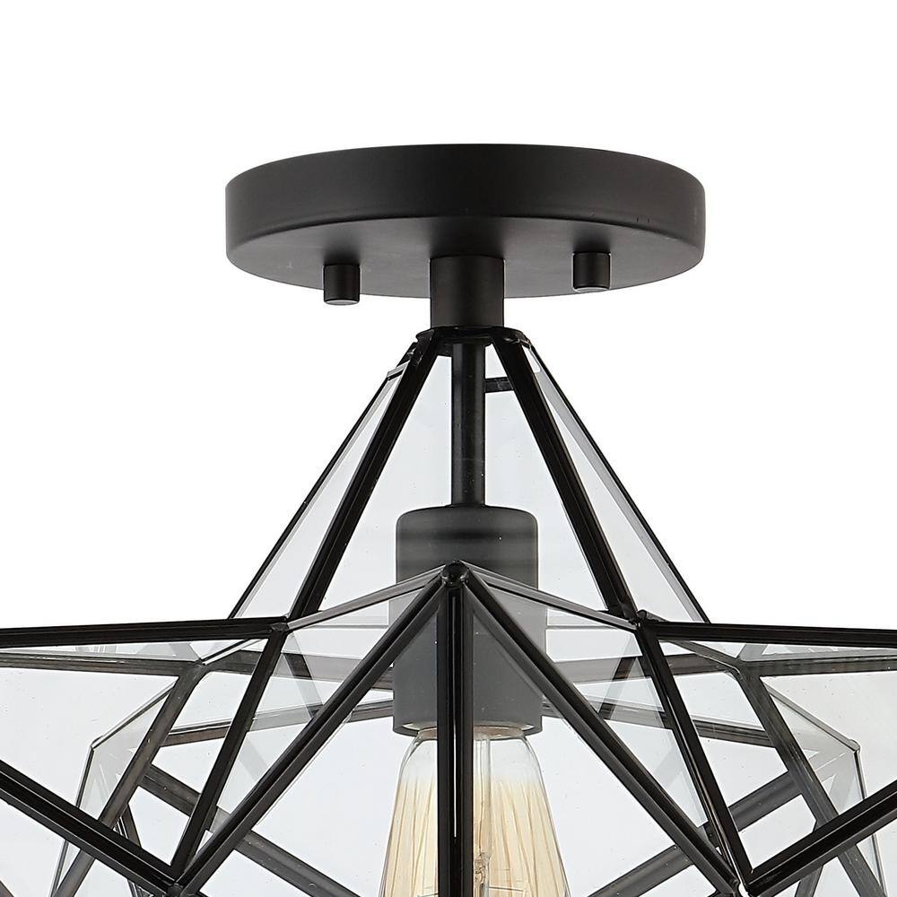 Ava 14.5" Black Clear Glass LED Farmhouse Bohemian Flush Mount Light