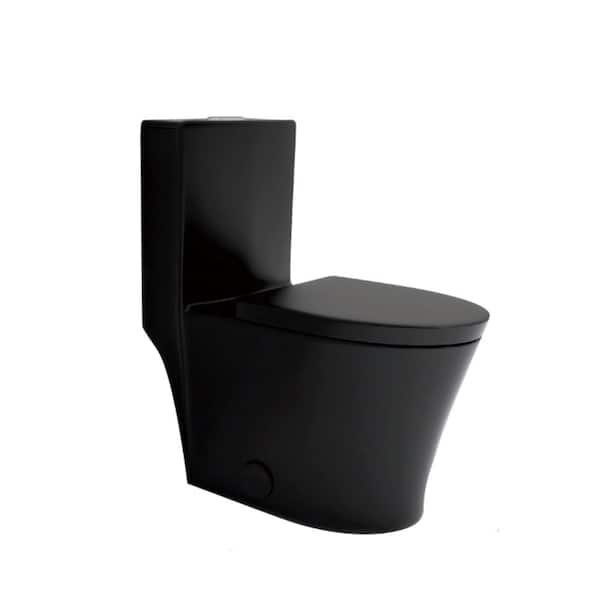 1-Piece 1.1/1.6 GPF Dual Flush Elongated Toilet in Black Soft Closing Seat Included