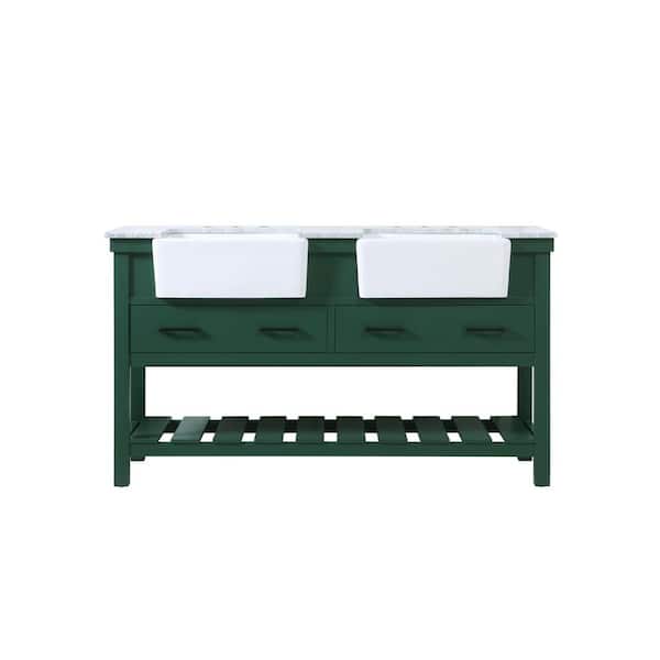 Unbranded Timeless Home Double Sink 22 in. W x 60 in. D x 34.125 in. H Bath Vanity in Green with Carrara White Marble Top