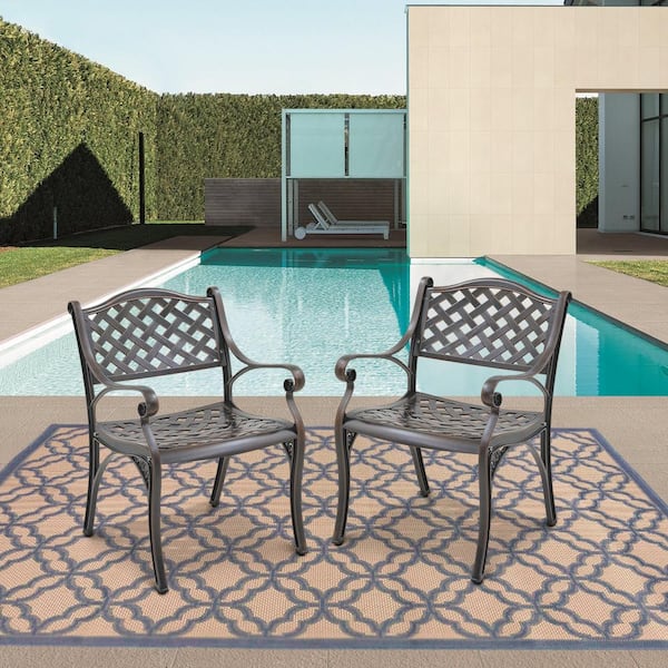 Bronze Unique Back Flower Pattern Cast Aluminum Outdoor Dining Chair (2-Pack)