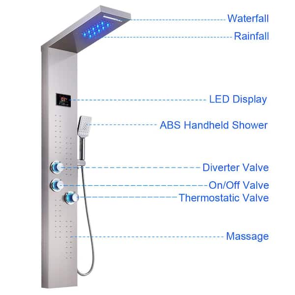 ELLO&ALLO 55 in. 4-Jet Shower Tower System with LED Rainfall