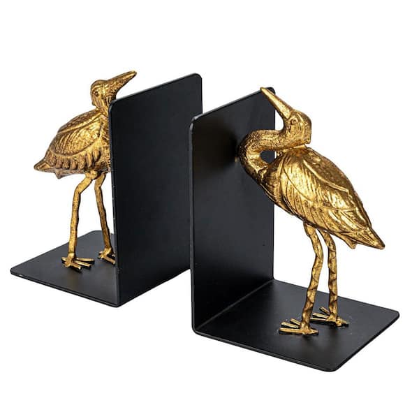 Unbranded 3.5"D x 4.5"W x 6"H Decorative Cast Iron Bird Bookends, Gold, Set of 2