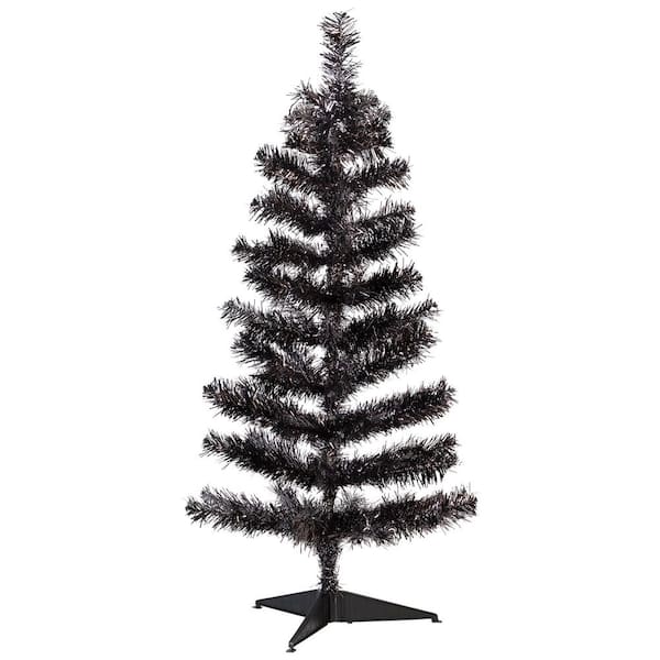 Artificial Tinsel Halloween Tree - 3 in. Black - Unlit