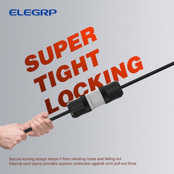 ELEGRP 30 Amp 125-Volt NEMA L5-30R Locking Connector, Industrial Grade Grounding Heavy-Duty,Black/White L0530C