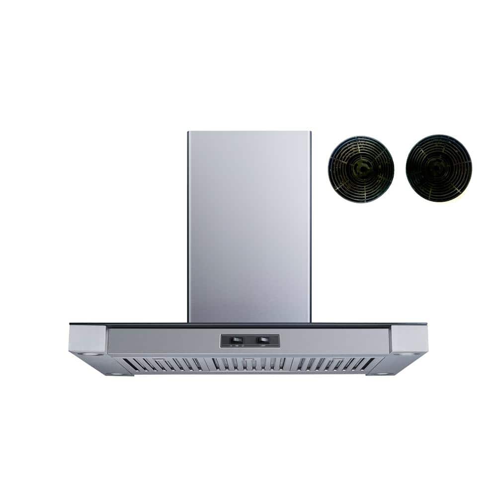 36 in. Convertible Island Mount Range Hood in Stainless Steel and Glass with Baffle Filters and Carbon Filters
