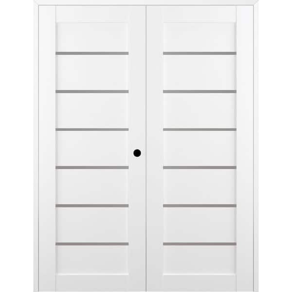 Belldinni Alba 48 in. x 80 in. Left-Handed Active 6-Lite Frosted Glass Bianco Noble Wood Composite Double Prehung French Door