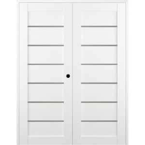 Alba 64 in. x 80 in. Left-Handed Active 6-Lite Frosted Glass Bianco Noble Wood Composite Double Prehung French Door