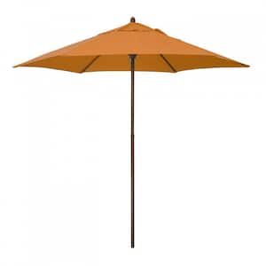 9 ft. Wood-Grain Steel Push Lift Market Patio Umbrella in Polyester Tuscan Fabric