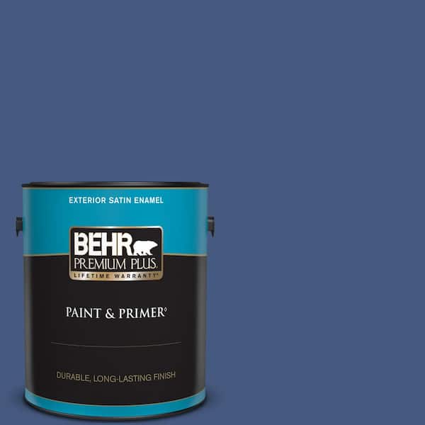 BEHR PREMIUM PLUS 1 gal. #M540-7 Optimum Blue Satin Enamel Exterior Paint & Primer