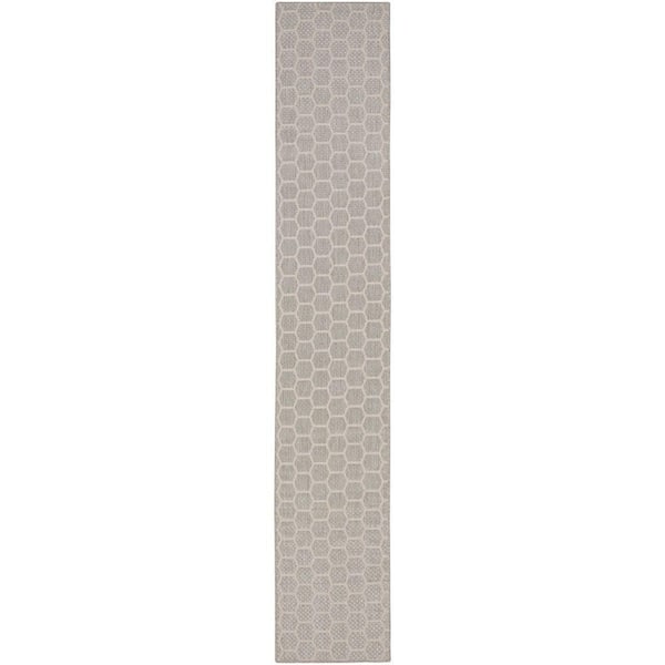 Reversible Indoor Outdoor Grey 2 ft. x 12 ft. Honeycomb Contemporary Runner Area Rug