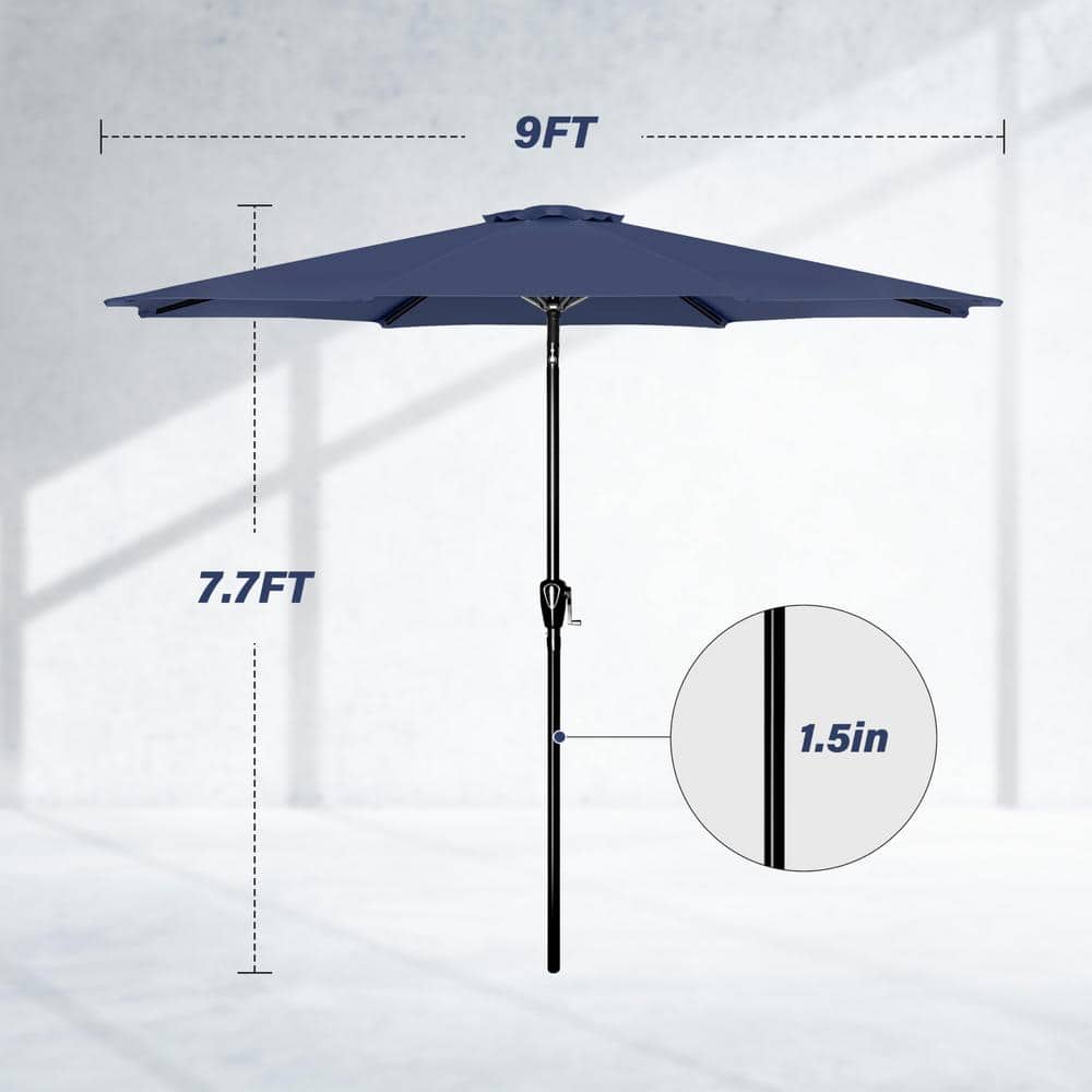 Large Navy Blue Polyester Outdoor Patio Umbrella with Steel Frame