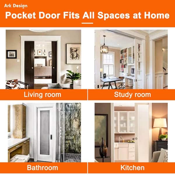 32 in. x 80 in. Paneled 3-Lite White Primed Wood Pocket Door with Pocket Hardware Kit (Soft Close and Black Lock Incl)