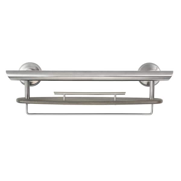 3-in-1 20 in. Grab Bar with Washcloth Bar in Brushed Nickel and Shampoo Shelf in Coastal Gray