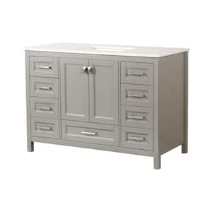 48 in. W x 22 in. D x 34 in. H Single Sink Solid Wood Bath Vanity in Gray with White Marble Top