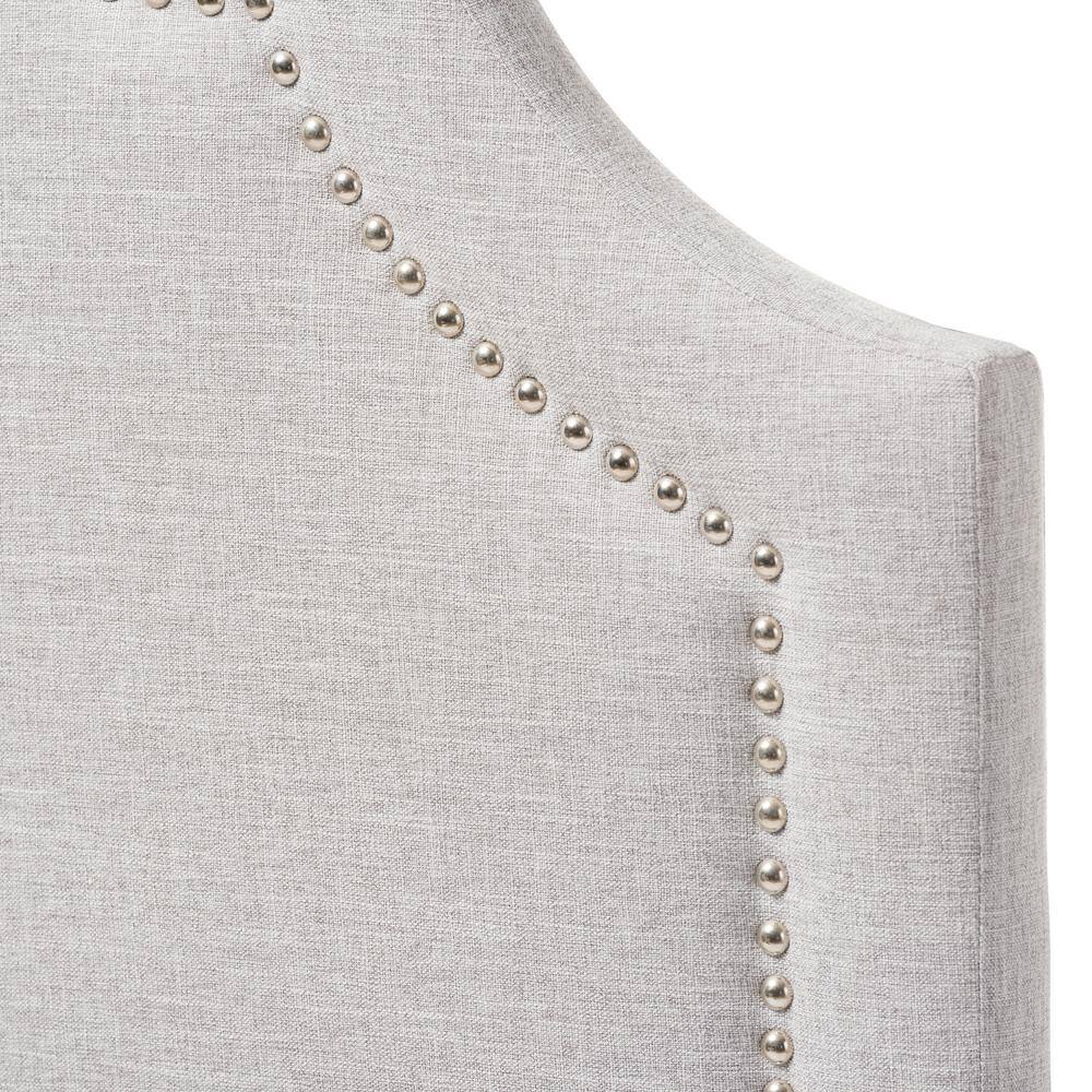 Grayish Beige Upholstered Queen Headboard with Silver Nail Trim