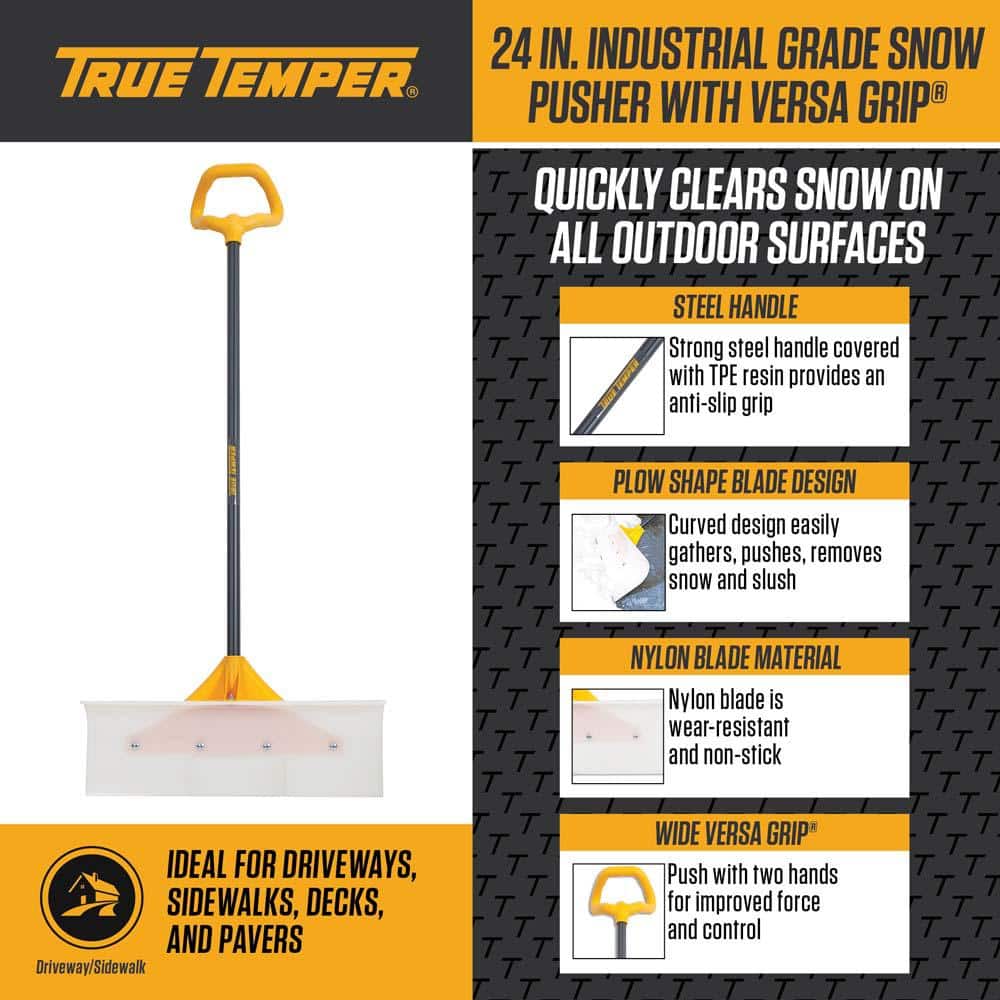 True Temper 24 in. Industrial Grade Snow Pusher with Versa Grip 1662400