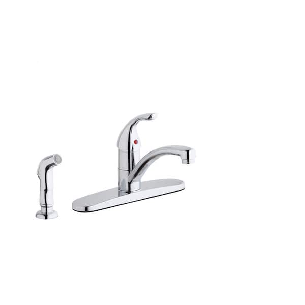 Elkay Everyday Four Hole Deck Mount Kitchen Faucet with Lever Handle and Side Spray and Deck Plate/Escutcheon Chrome