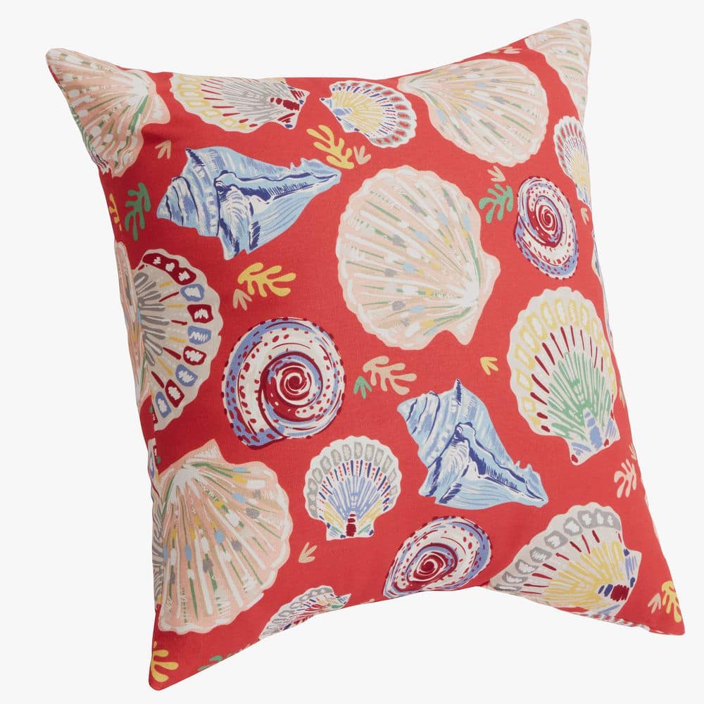 Hampton Bay - 18 in. x 18 in. Outdoor Patio Throw Pillow in Allover Shells