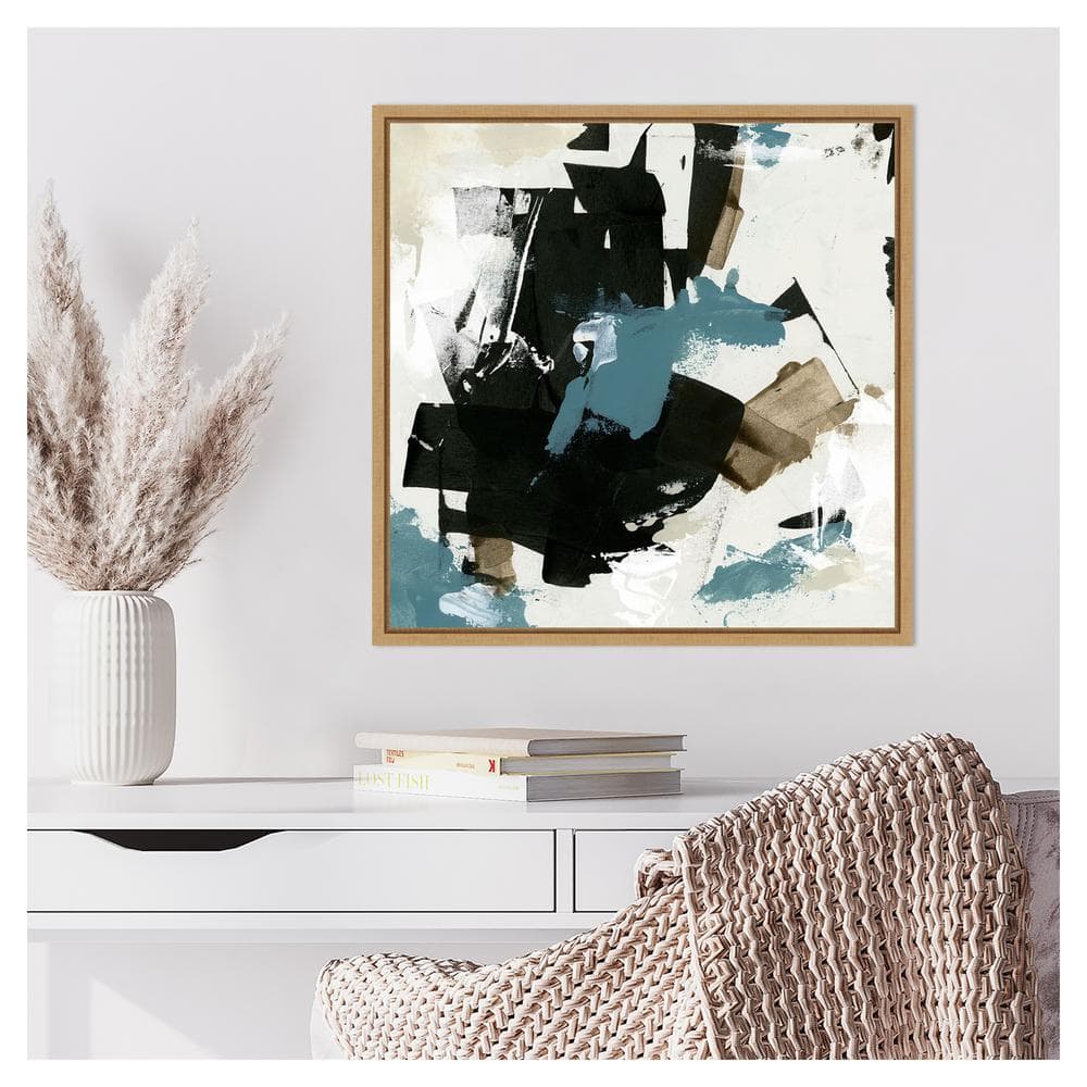 Scraped Teal I Abstract Canvas Art with Maple Frame