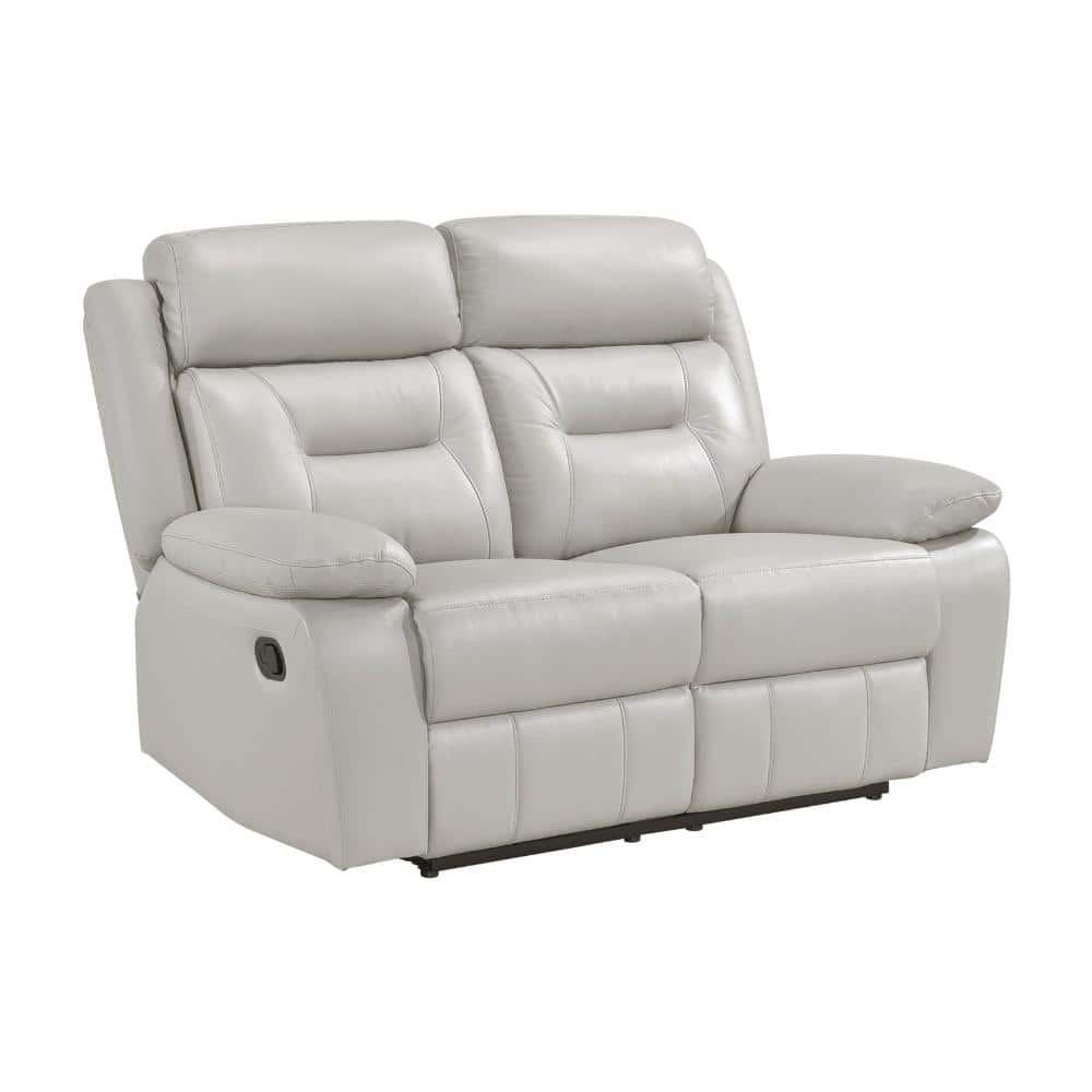 Silver Faux Leather Double Reclining Loveseat with Pillow-top Arms