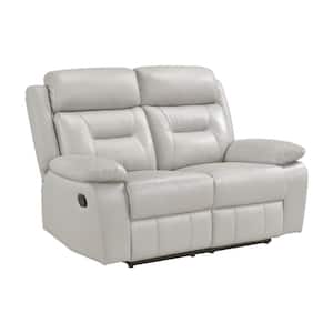 Emillia 62.5 in. W Silver Leather 2-Seater Manual Double Reclining Loveseat