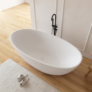 Eaton 71 in. x 35.4 in. Stone Resin Solid Surface Matte Flatbottom Freestanding Soaking Bathtub in White
