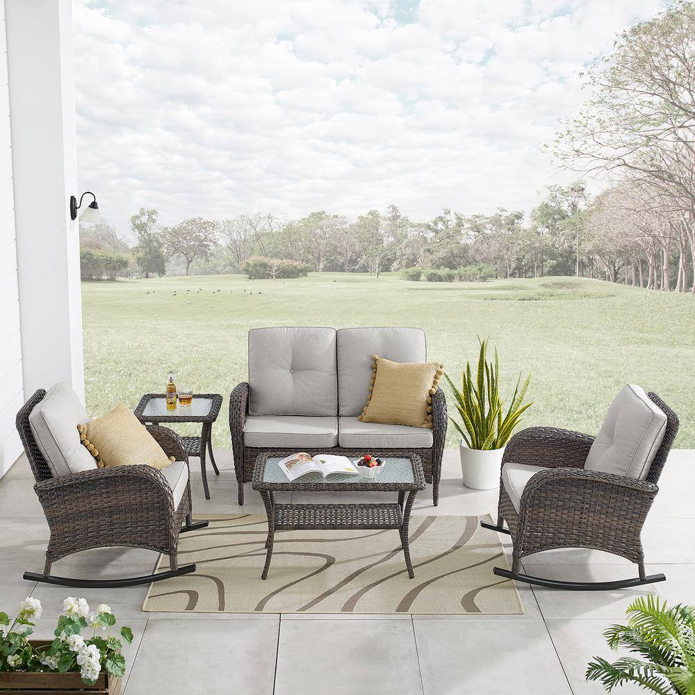 Reviews for Pocassy 5Piece Brown Wicker Patio Conversation Set with