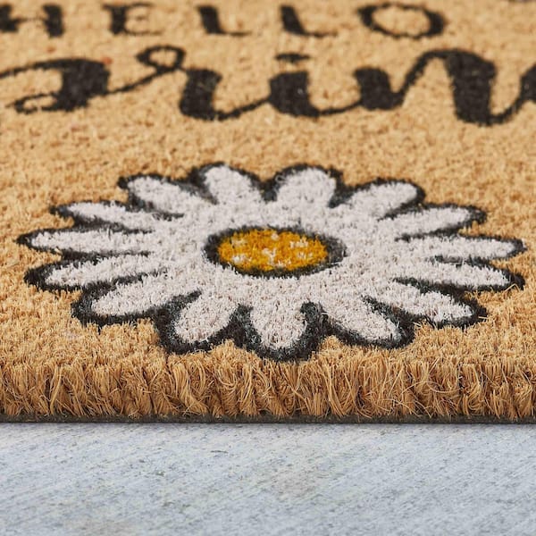Hello Spring Floral 18 in. x 30 in. Coir Indoor/Outdoor Door Mat Multi-Colored