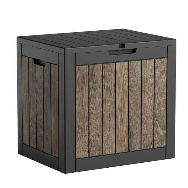 35 Gal. Cherry Wood Grain Resin Lockable Outdoor Storage Deck Box For Garden Patio Furniture and Supplies