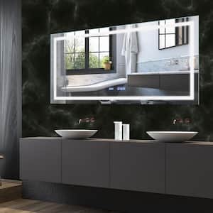 60 in. W x 28 in. H Rectangular Frameless Wall-Mount LED Light Bathroom Vanity Mirror with Digital Clock