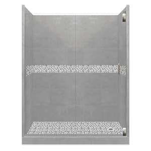 Del Mar Grand Hinged 32 in. x 60 in. x 80 in. Right Drain Alcove Shower Kit in Wet Cement and Satin Nickel Hardware