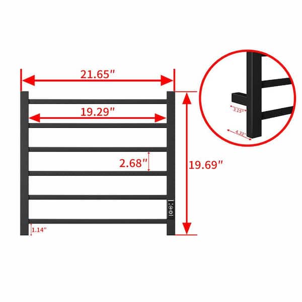 6-Bar Wall Mount Electric Heated Towel Rack with Timer and Overheat Protection in Matte Black